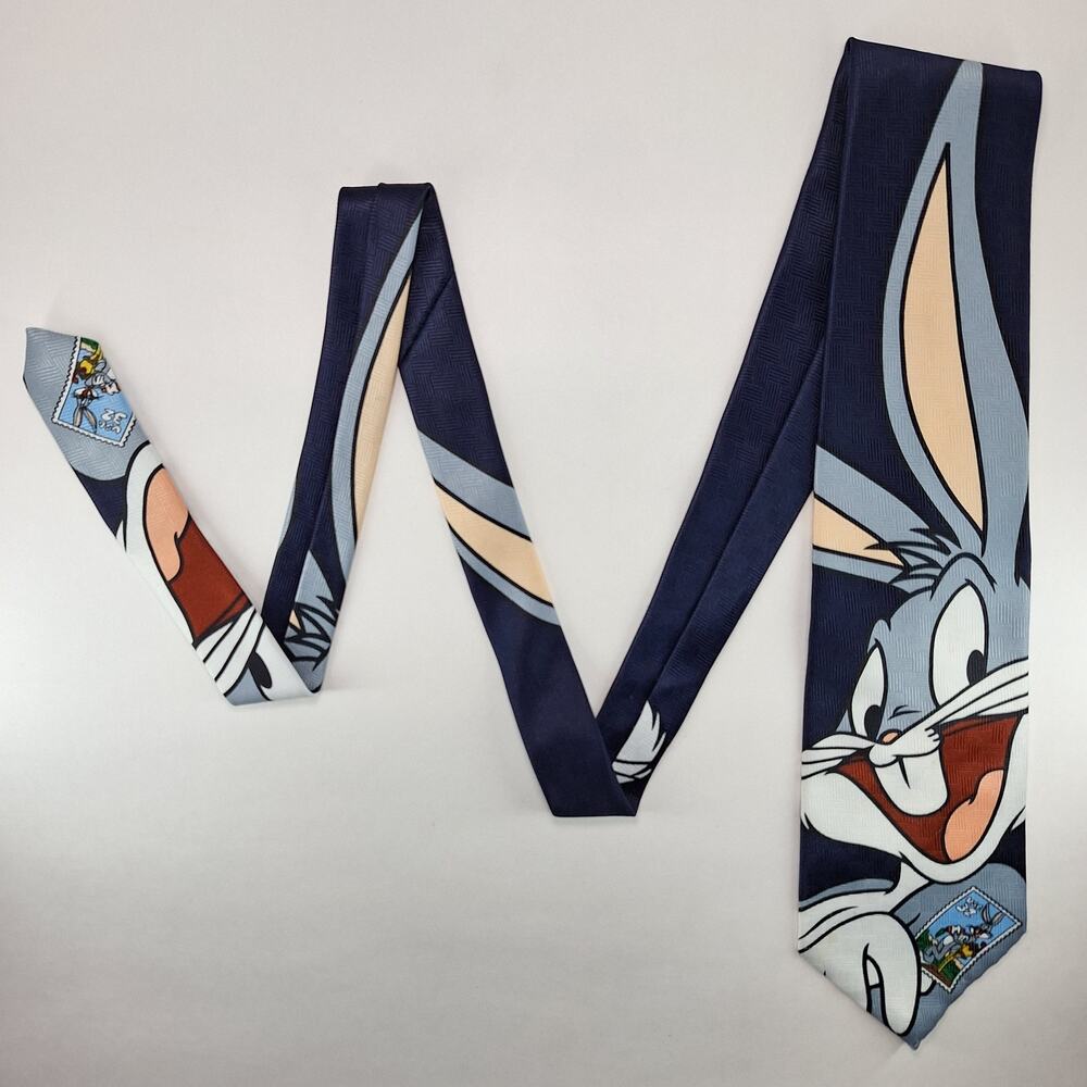 Vintage Looney Tunes 1997 Necktie Mens Blue USPS Stamp Collection Bugs Bunny